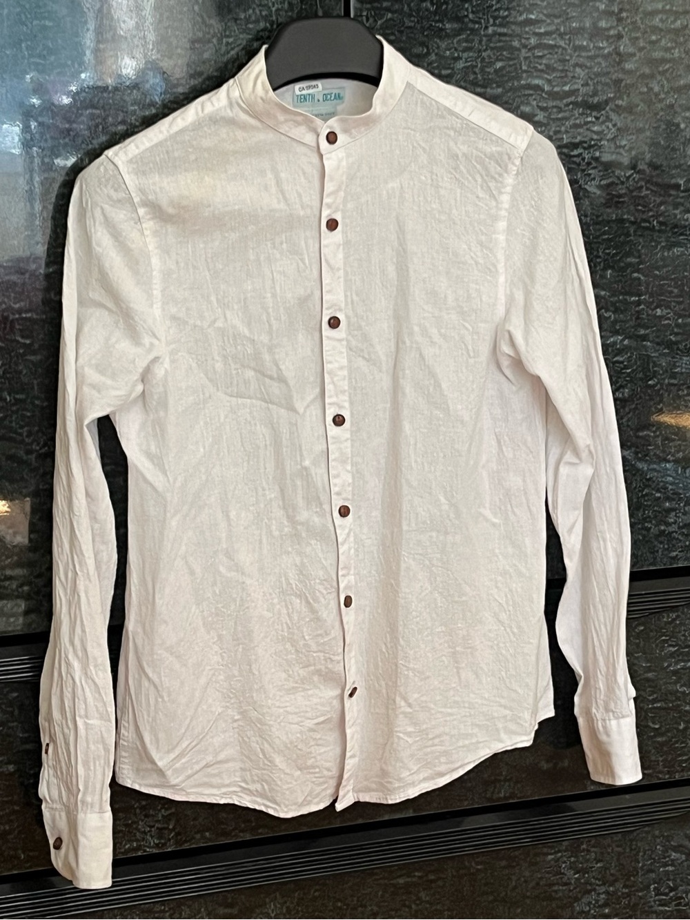 2/30$ Men's White Linen Mandarin-Collar Button Shirt